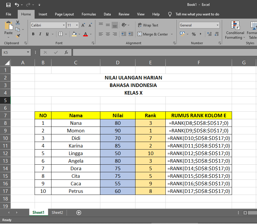 Penggunaan Rumus Rank-2