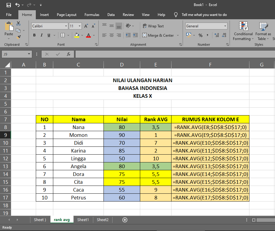 Penggunaan Rumus Rank-3