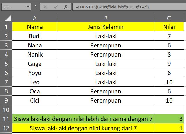 rumus COUNTIFS EXCEL