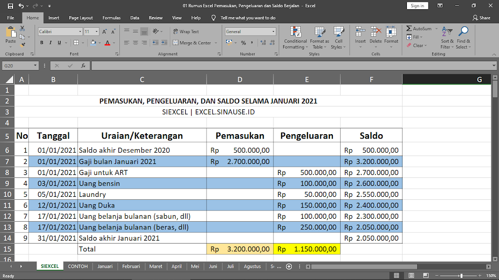 Rumus Excel Pengeluaran dan Pemasukan-6