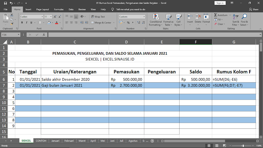 Rumus Excel Pengeluaran dan Pemasukan-4