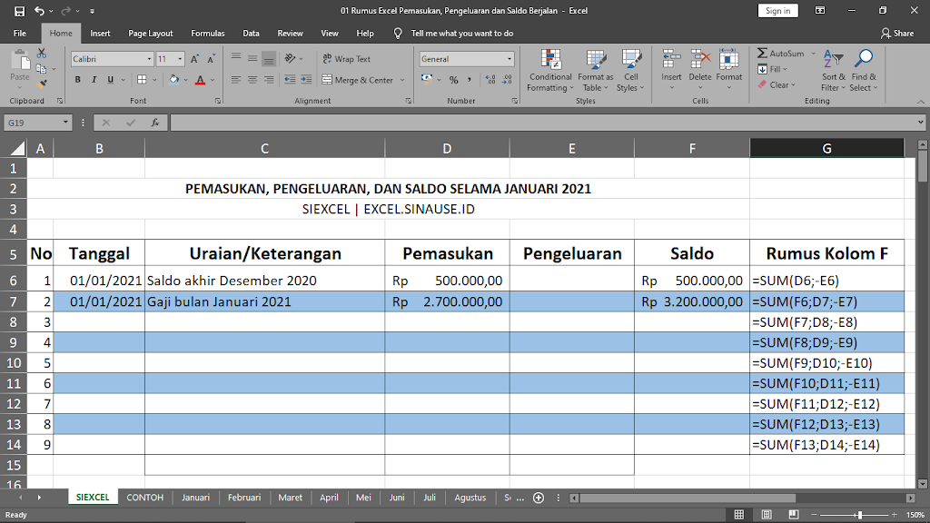 Rumus Excel Pengeluaran dan Pemasukan-3