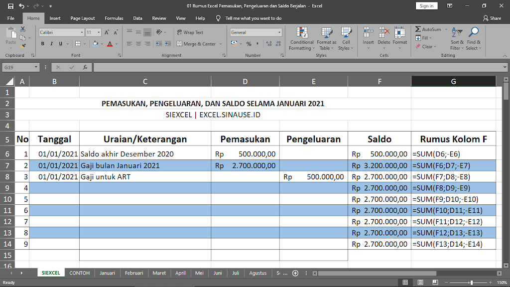 Rumus Excel Pengeluaran dan Pemasukan-2