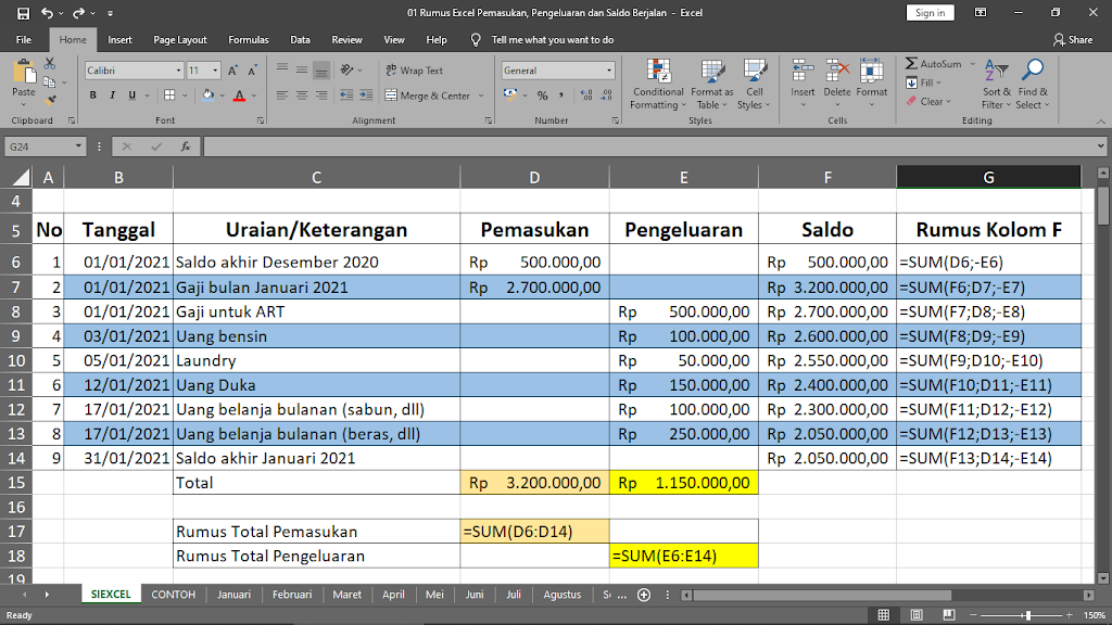 Rumus Excel Pengeluaran dan Pemasukan-1